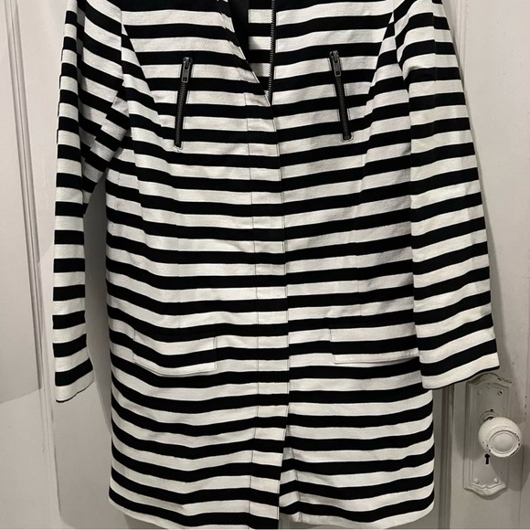 Halogen Black White Stripe Long Front Zip Lined Jacket Duster Size S - Picture 2 of 8
